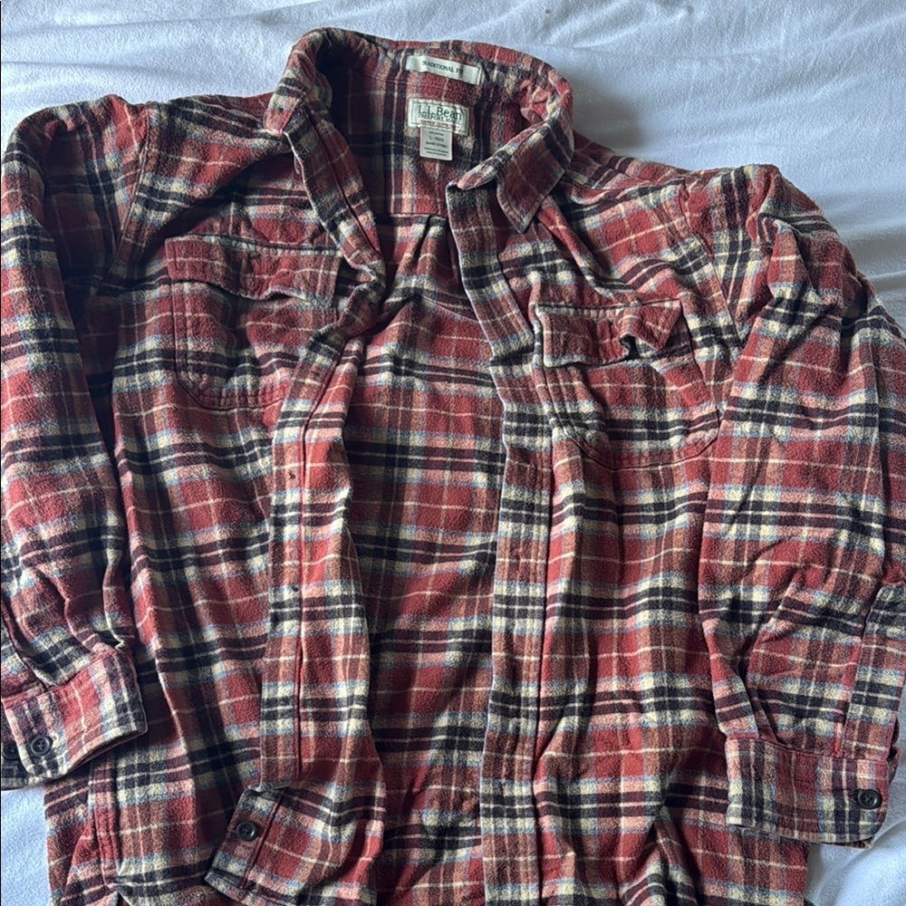 L.L. Bean Red Plaid Casual Button Down Shirt